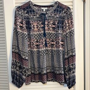 Lucky Brand Boho Tie Neck Top Sz S